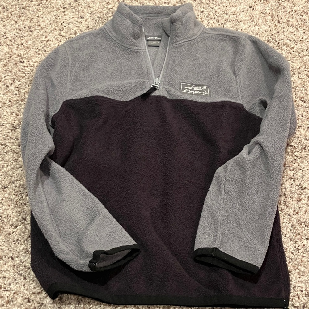 Eddie Bauer Black & Gray Quarter-Zip Fleece Jacket – Size 7